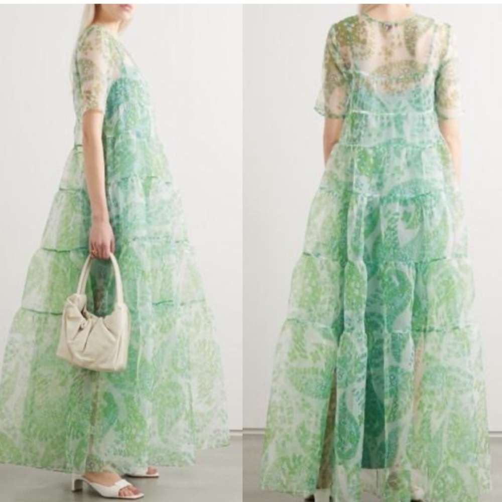 STAUD Cocoon Tiered Organza Paisley Print Maxi Dress - size L
